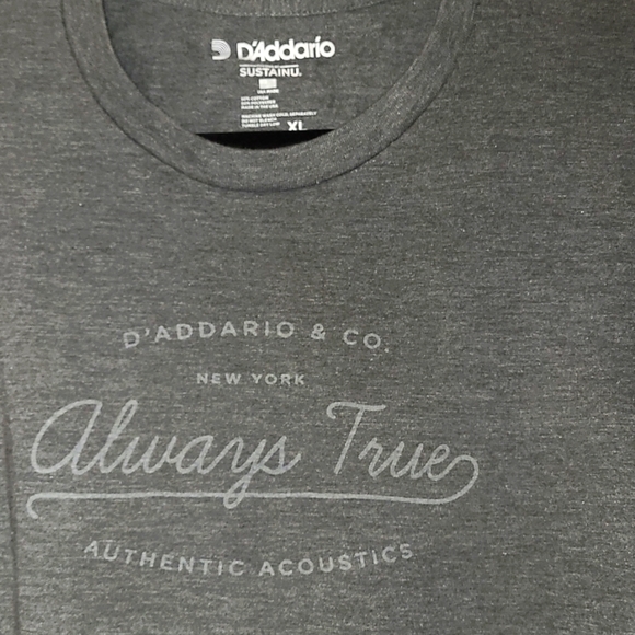 D'ADDARIO & CO. "Always True AUTHENTIC ACOUSTICS" Tee, Gray, Men's XL - Picture 2 of 5